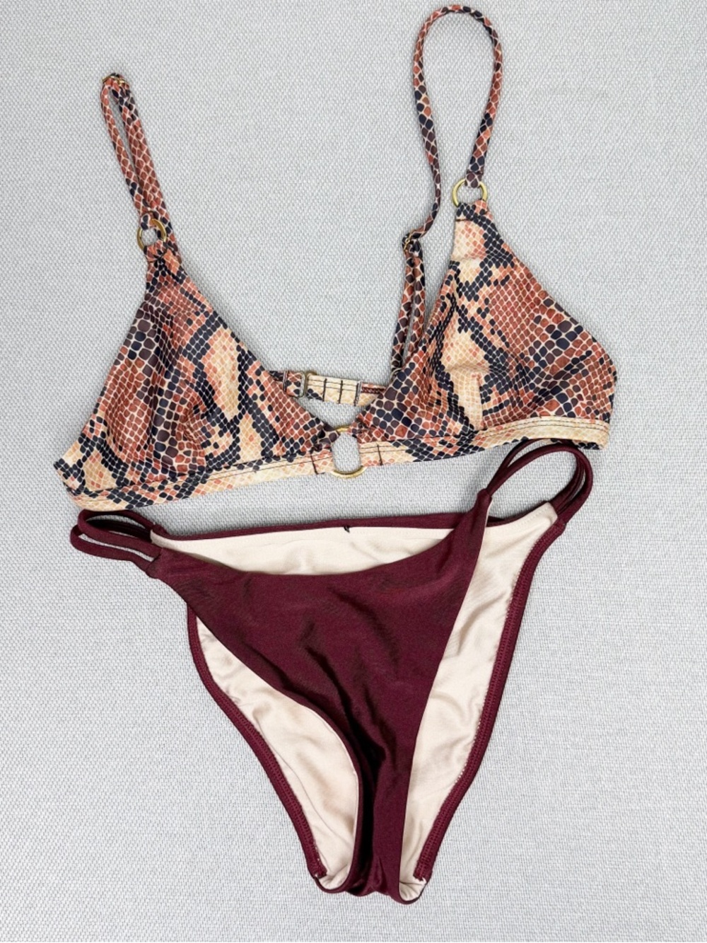 Blackbough Snake Print Bikini Top with Burgundy Bottom Size Small